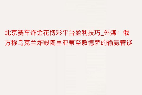 北京赛车炸金花博彩平台盈利技巧_外媒：俄方称乌克兰炸毁陶里亚
